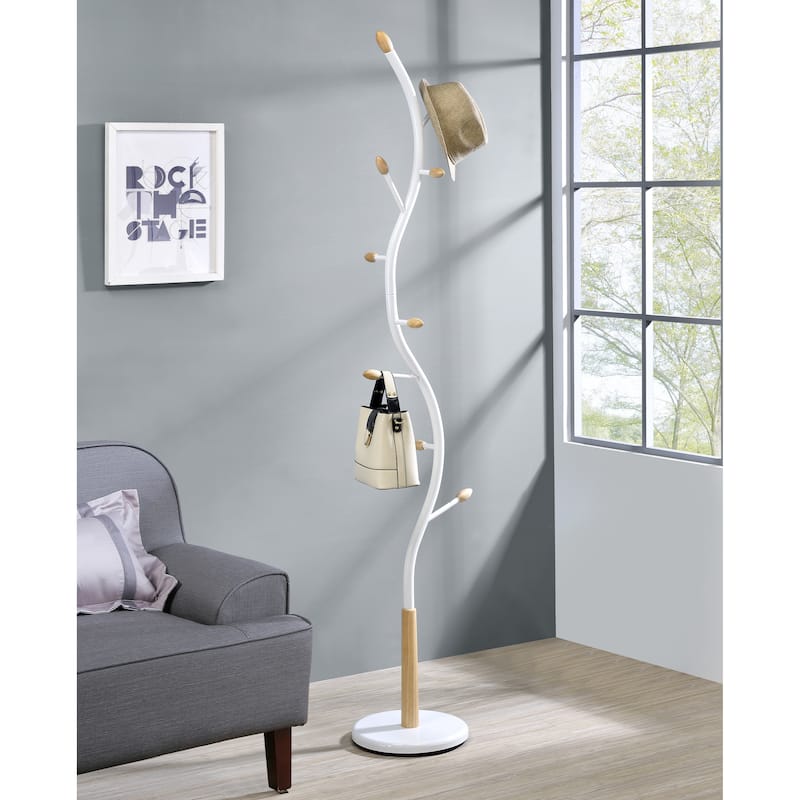 Modern Metal Black and Walnut Standing Coat Rack for Home Entryway Organization & Storage