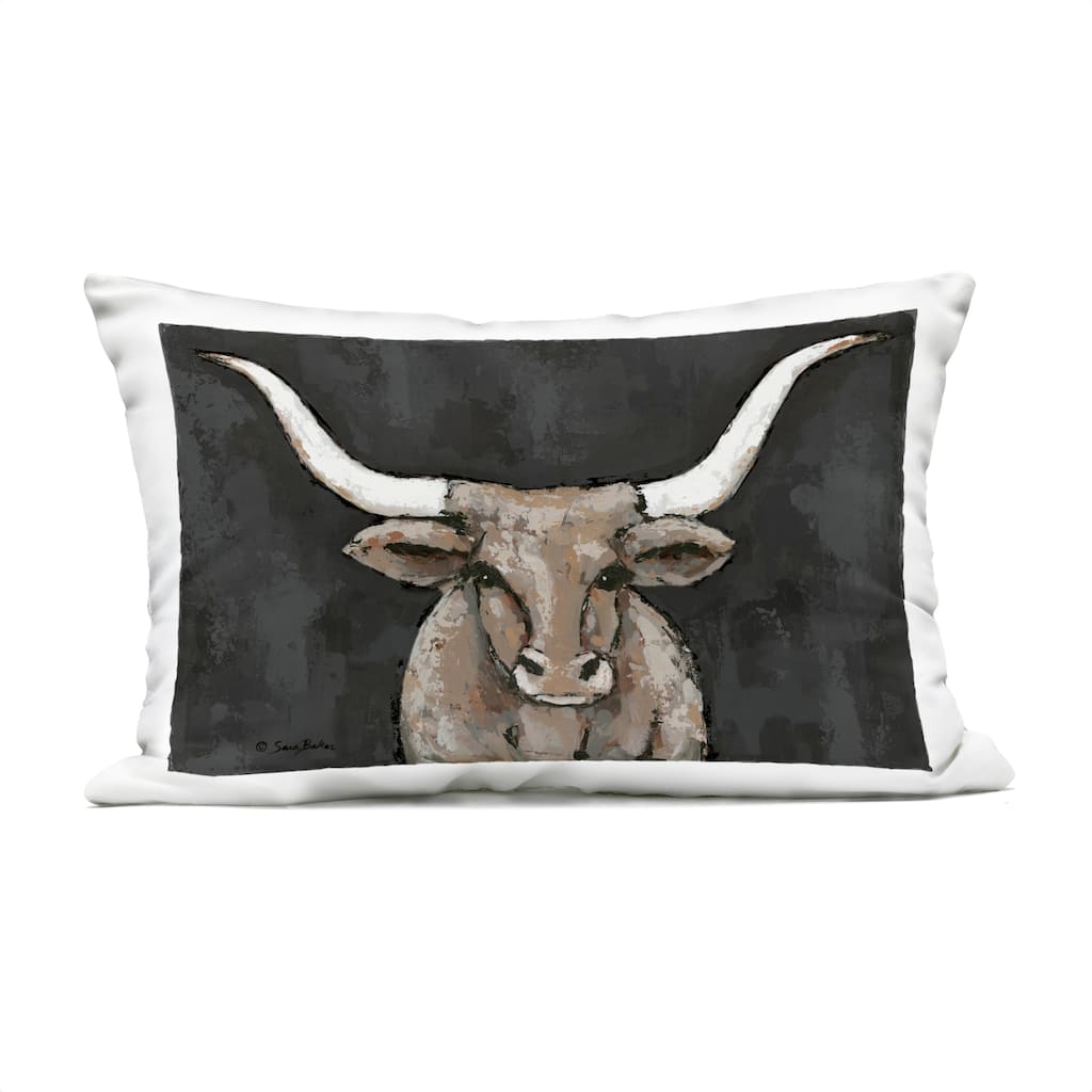 Stupell Longhorn on Murky Grey Printed Outdoor Throw Pillow Design by Sara Baker