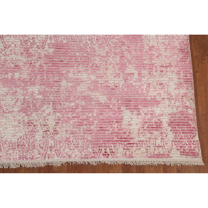 Striped Pink Abstract Modern Area Rug Hand-Knotted Wool Carpet - 6'5"x 9'8"