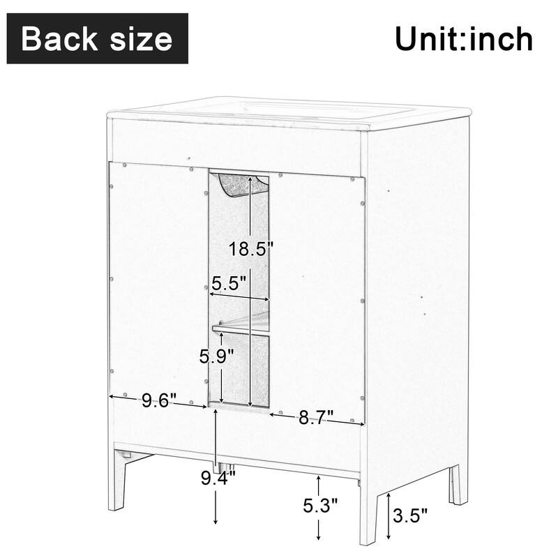 24" Bathroom Vanity with Sink, Bathroom Vanity Cabinet with Two Drawers and Door, Adjustable Shelf, Solid Wood and MDF