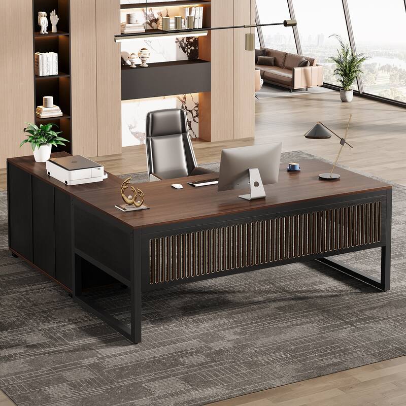 63-Inch Large Executive Desk and Mobile File Cabinet Set for Office