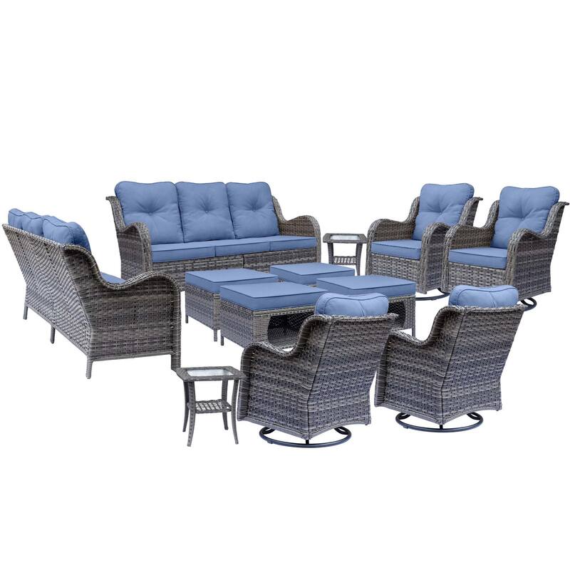 High Back Rattan Wicker Outdoor Patio Conversation Swivel chairs Sets
