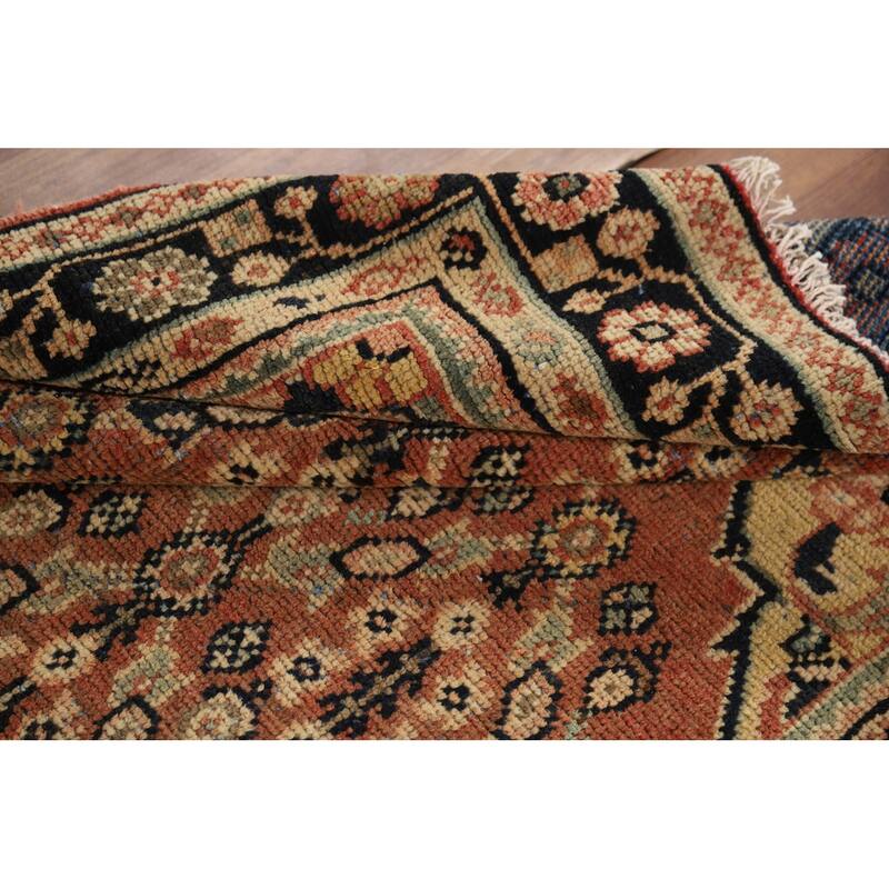 Orange Geometric Mahal Antique Persian Wool Carpet - 3'9" x 11'6"