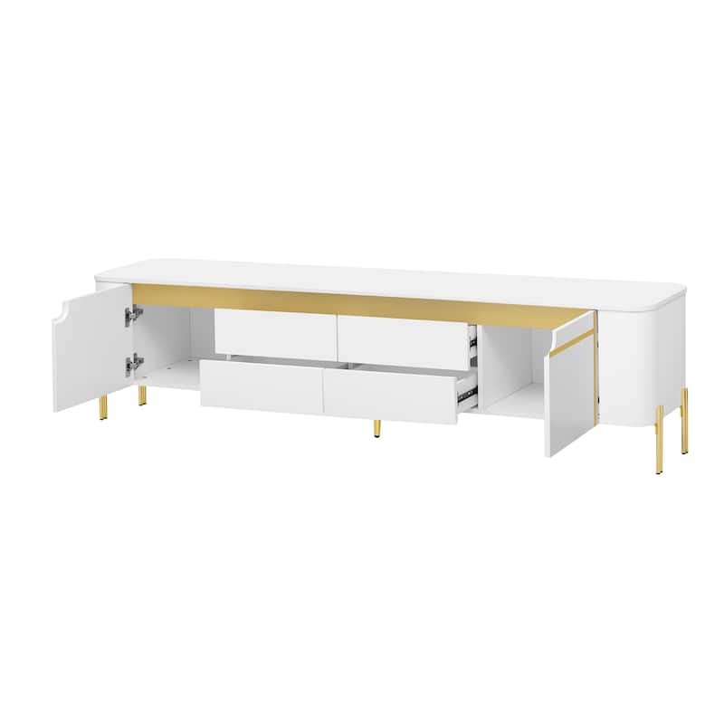 74.8" TV Stand with Storage with 2 Cabinets & 4 Drawers, Golden Metal Legs