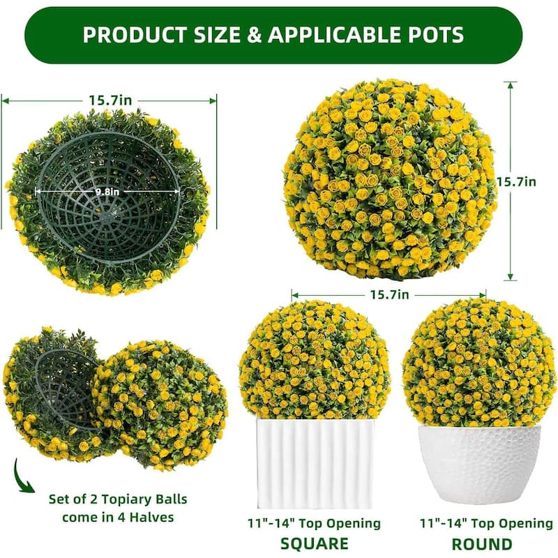 2PCS 15" Artificial Flower Topiary Decorative Balls for Home Decor - 15.7 inch