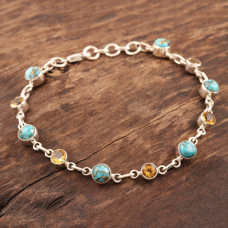 NOVICA Ravishing Beauty in Yellow, Citrine and composite turquoise link bracelet