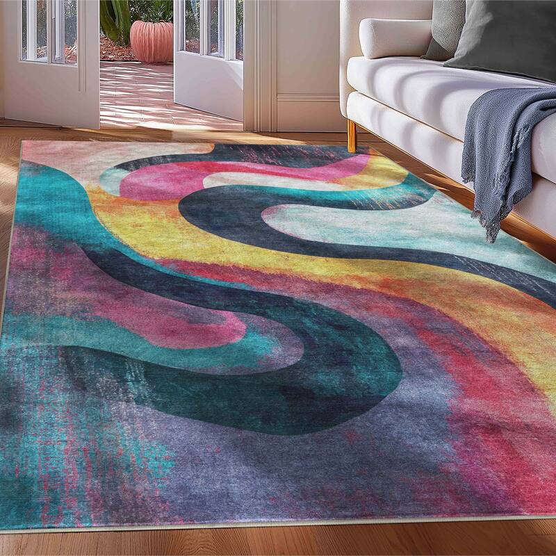 Well Woven Apollo Abstract Ondes Bold Modern Easy Clean Multi Area Rug - 7'7" x 9'10" - Multi