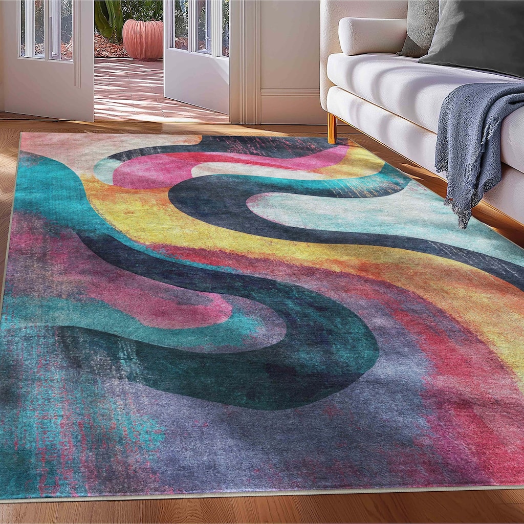 Well Woven Apollo Abstract Ondes Bold Modern Easy Clean Multi Area Rug