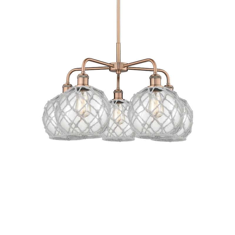 Innovations Lighting 516-5CR-16-27 Farmhouse Rope Chandelier Farmhouse - Antique Copper / Clear Glass with White Rope