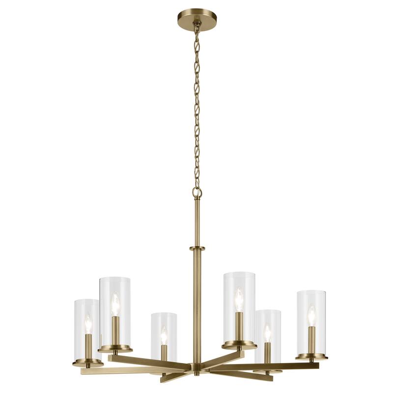 Kichler Lighting Crosby 32.25 in. 6-Light Clear Glass Chandelier - Natural Brass - 32.25 inch