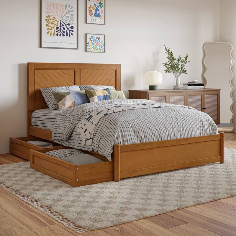 Clayton Platform Bed with Panel Footboard and Storage Drawers - Light Toffee - Full