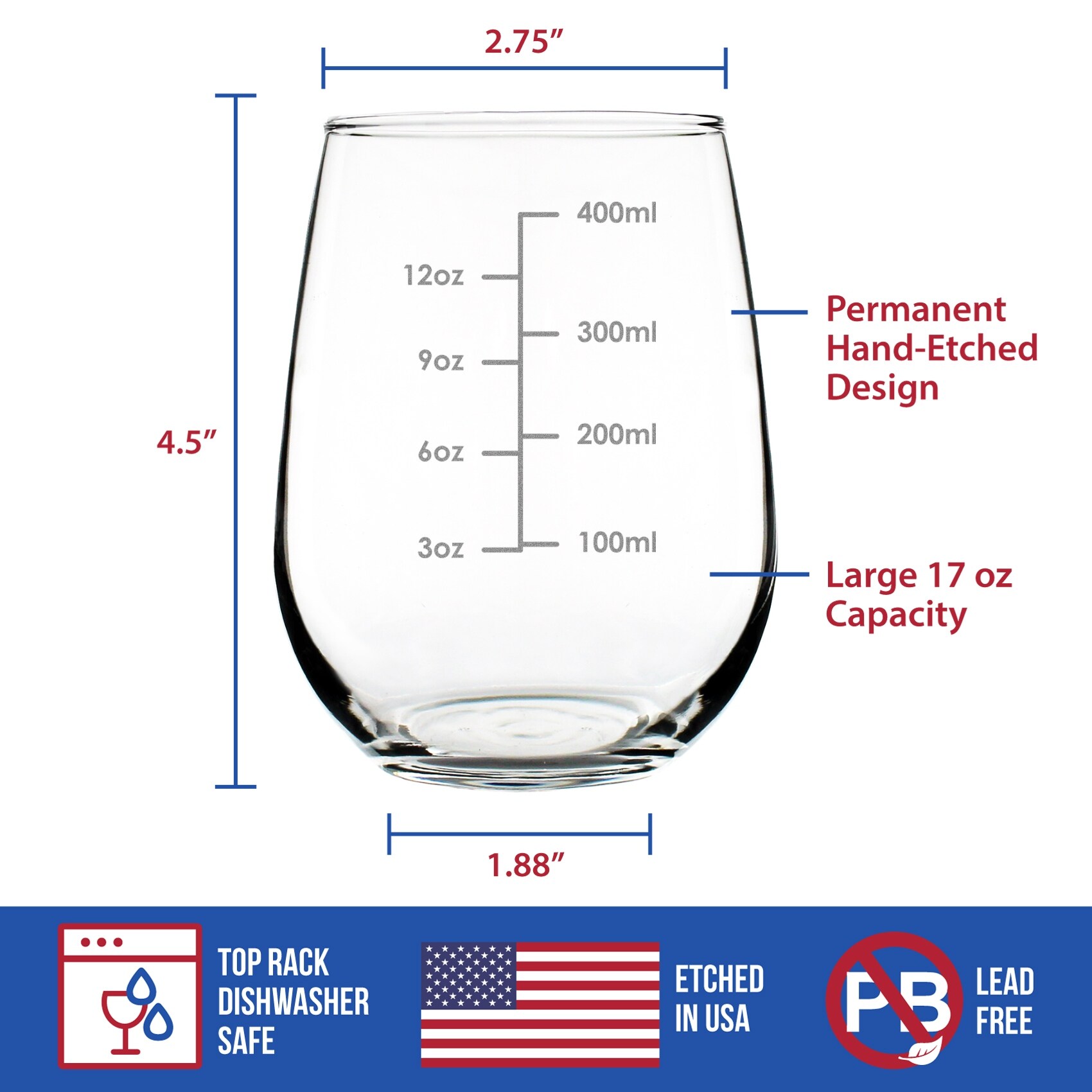 Hand-Engraved Stemless Wine Glass, Measuring, 17-Ounce, Gift Box - On Sale  - Bed Bath & Beyond - 41977352