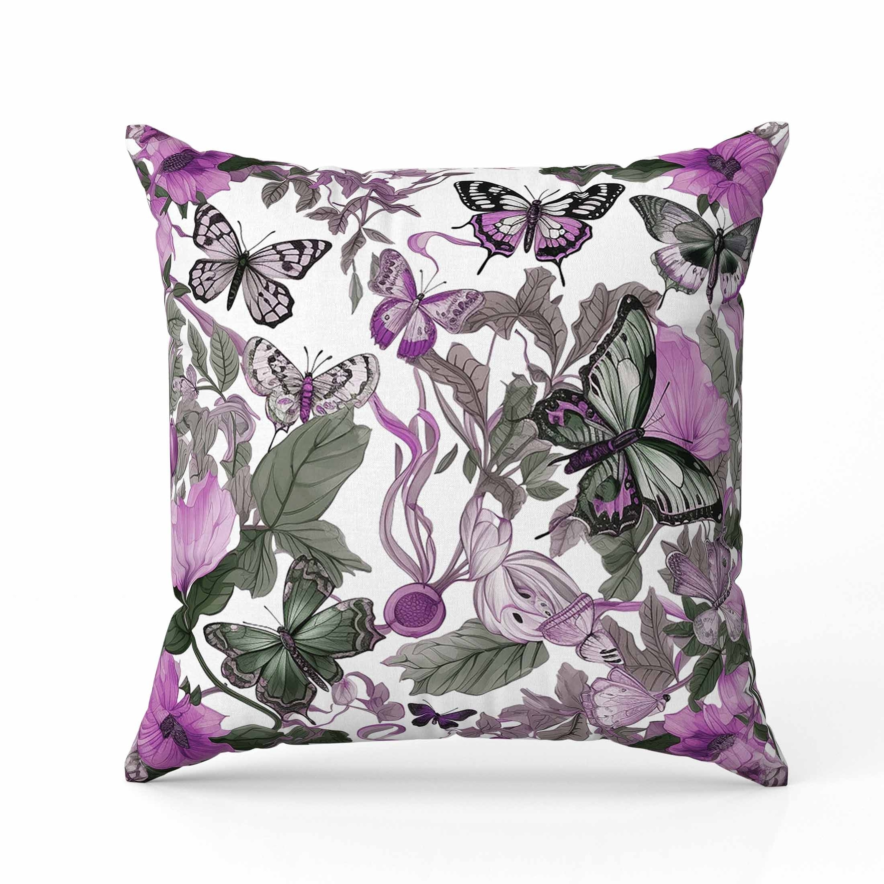 Butterfly Haven Indoor/Outdoor Reversible Throw Pillow Pink and Green