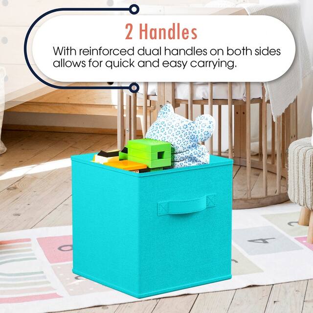 6 Pack Foldable Collapsible Storage Box Bins Shelf Basket Cube Organizer with Dual Handles -13 x 13 x 13