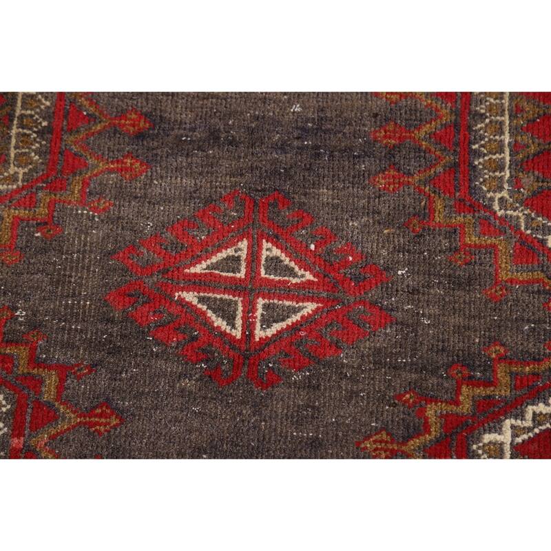 Distressed Geometric Balouch Persian Area Rug Handmade Wool Carpet - 3'6" x 6'9"