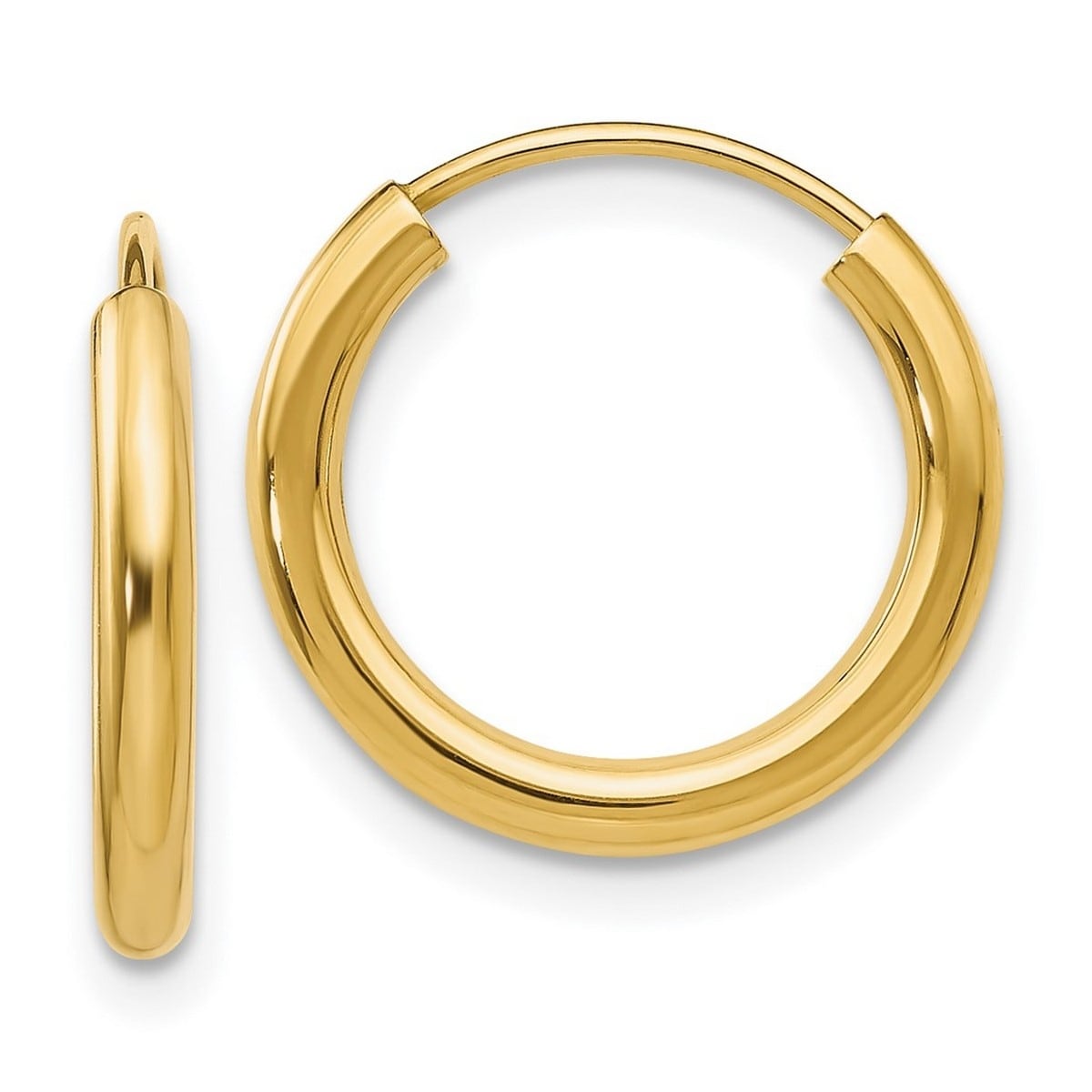 Curata 14k Yellow Gold 2mm Polished Round Seamless Endless Hoop Earrings - 12mm - 60mm