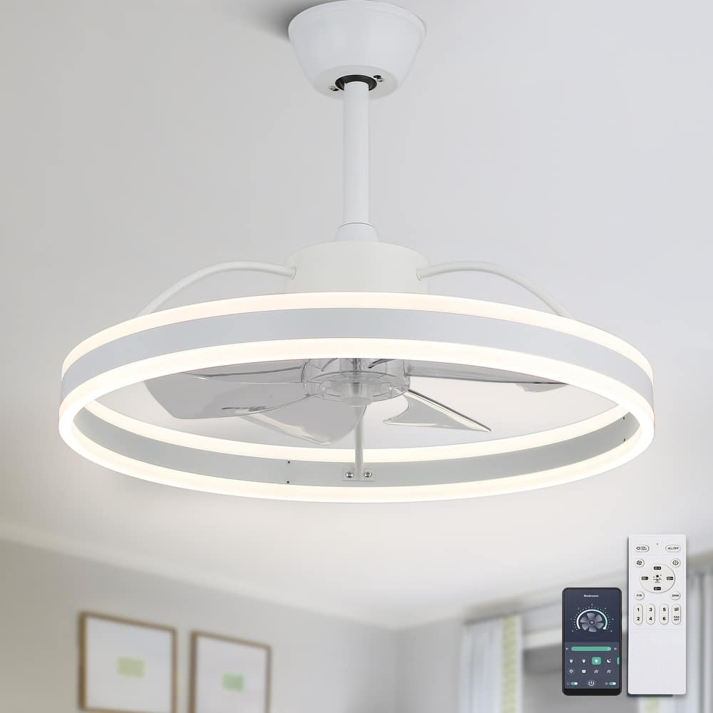 Cusp Barn 24 Inch Modern Smart Ceiling Fan with Light and APP Control, 6 Speeds DC Motor Dimmable LED Ceiling Lights for Bedroom