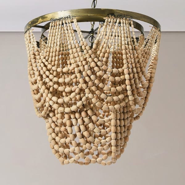 slide 2 of 47, 2-Tier Draped Wood Bead Chandelier Whitewashed