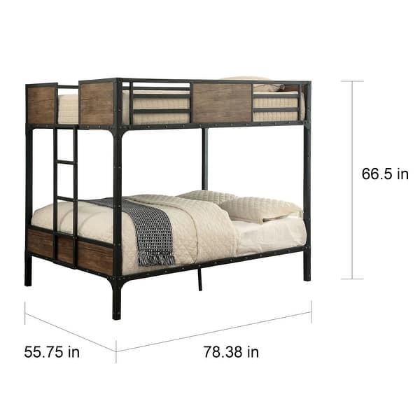 dimension image slide 0 of 3, Furniture of America Jown Modern Two-Tone Metal Bunk Bed with Attached Side Ladder