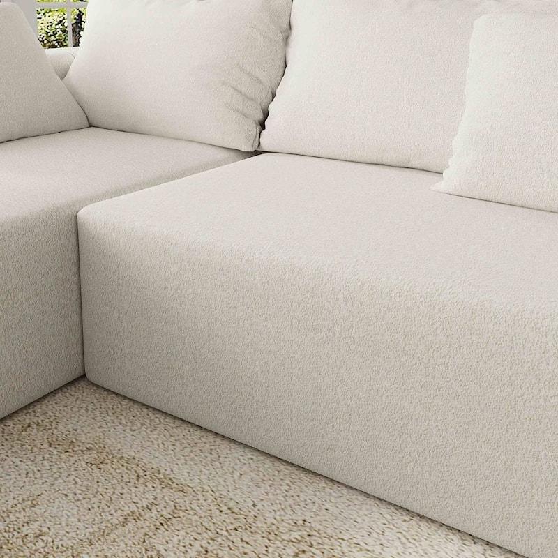 L-Shaped Chenille Sectional Sofa Modern Modular Cushion Back Couch Sofa With 6 Pillows for Living Room