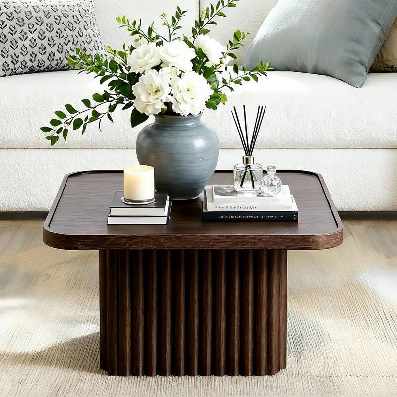 Pedestal Coffee Table with Fluted Base - 23.62 IN