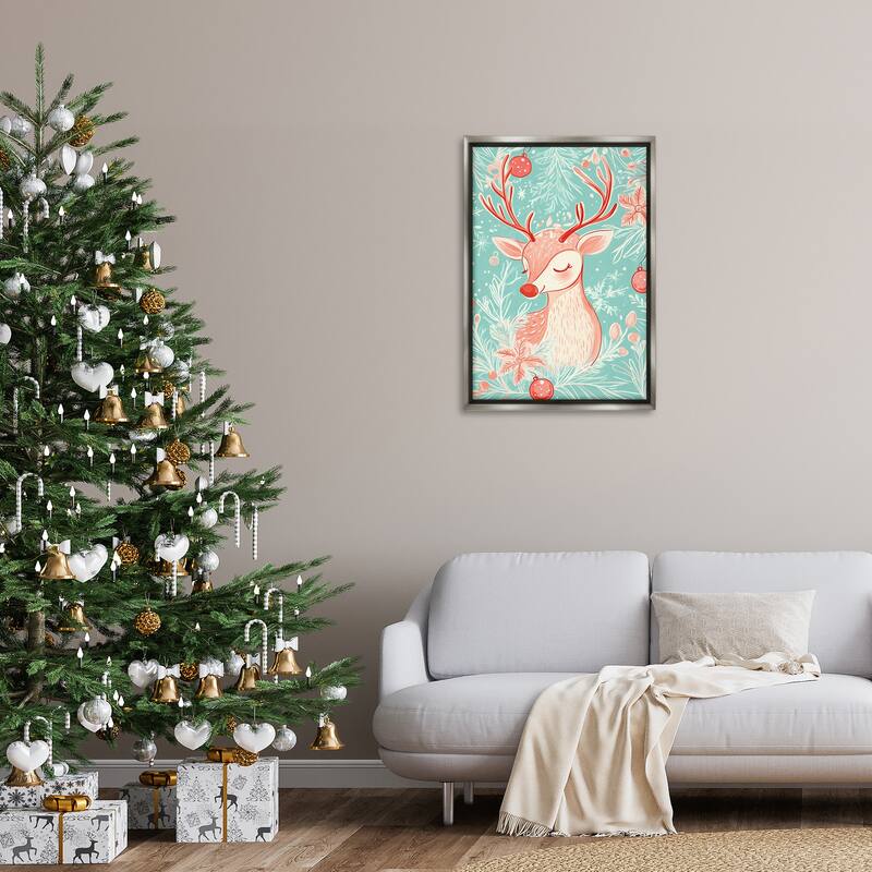 Stupell Pink & Blue Vintage Reindeer Framed Floater Canvas Wall Art Design By Arlington Prints