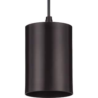 Cylinder Collection 5-Inch 1-Light Antique Bronze Modern Outdoor Pendant Hanging Light - 5 in x 5 in x 9.8 in