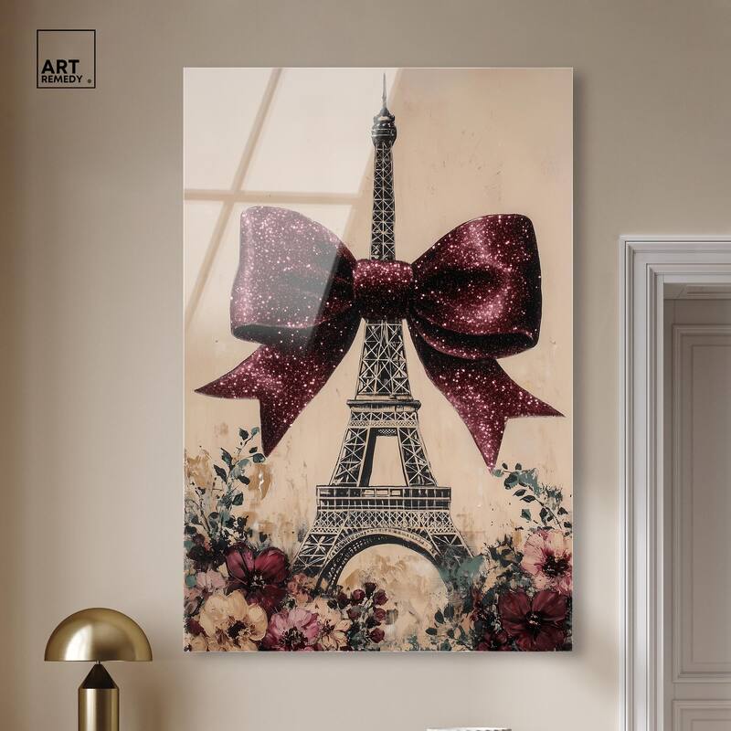 Sparkling Bow Eiffel Tower Acrylic by Art Remedy, Ready to Hang