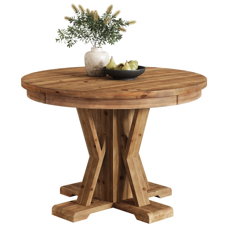 Solid Wood Dining Table, 39.4 Inch Small Round Pedestal Kitchen Table - 39.4" D x 39.4" W x 30.31"H
