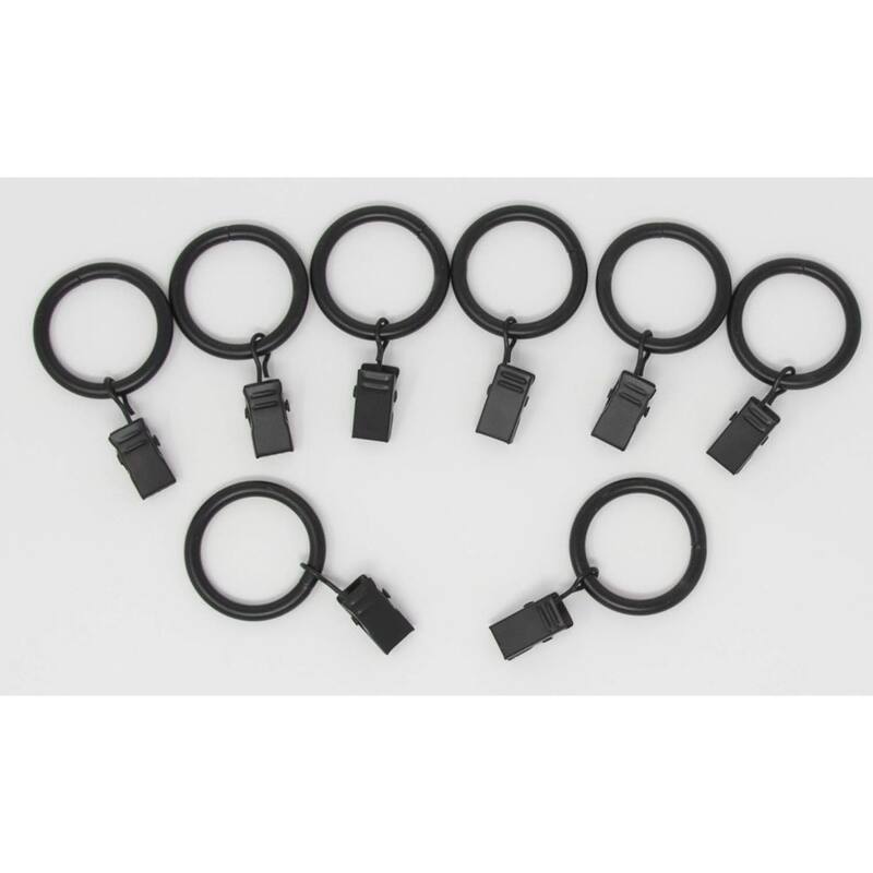 Metal Curtain Drapery Rings with Clips, 8 Pk, 1-inch Inner Diameter, Fits up to 3/4 Inch Rod - Matte Black