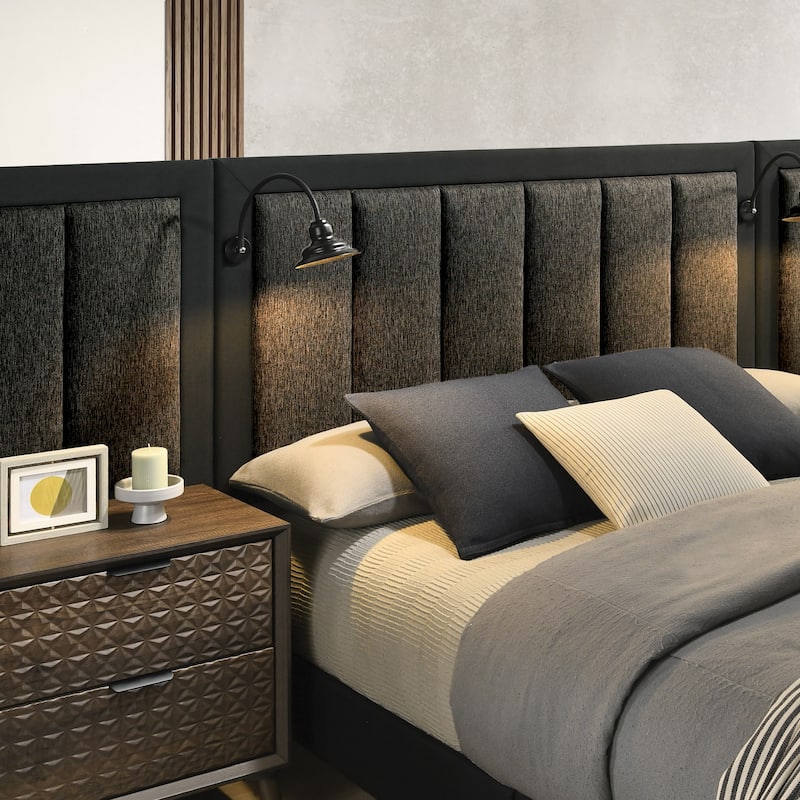 Furniture of America Orelo Modern 5-Piece Dark Brown Extended Wall Panel Bedroom Set with Reading Lights