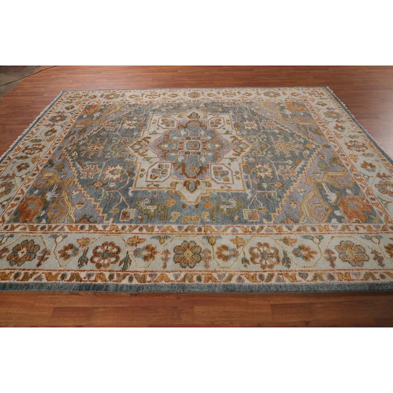 Geometric Grey Heriz Serapi Rug Hand-Knotted Traditional Wool Carpet - 8'1"x 9'11"