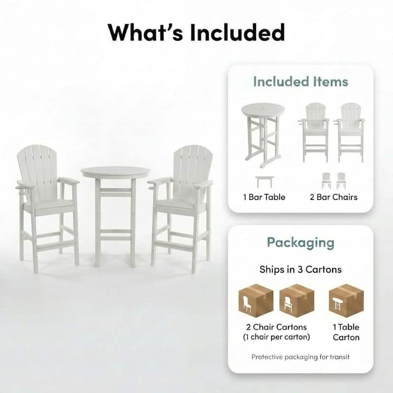 3-Piece HDPE Indoor/Outdoor Bar Set, 42.1" Round Bar Table with 2 Bar Stools, All-Weather Patio Bistro Set for Deck, Balcony