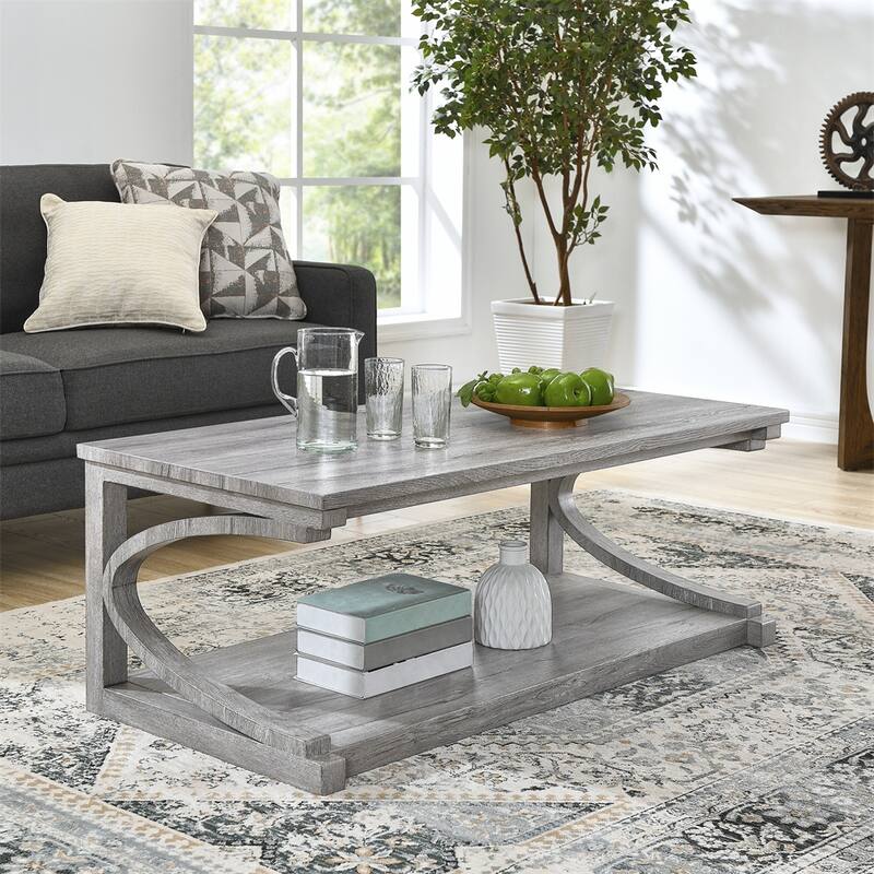 Wood Rectangular Coffee Table with Shelf