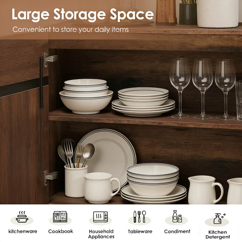 WAMPAT Modern Sideboard with Adjustable Shelves, 3 in 1 Storage Cabinet with Glass Doors, Coffee Bar Cabinet for Kitchen