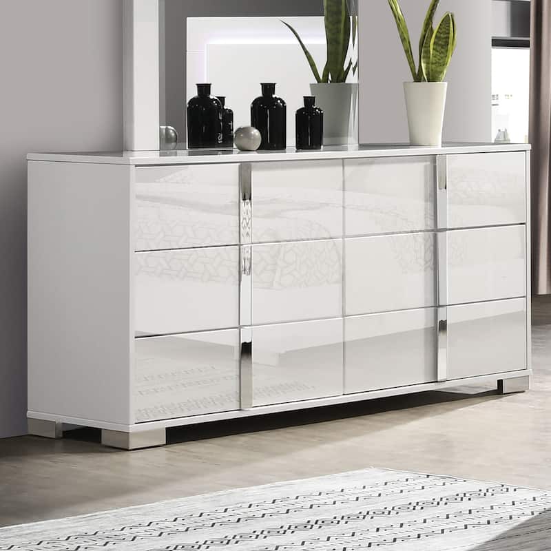 Furniture of America Erina Modern Glossy 6-Drawer Dresser - White