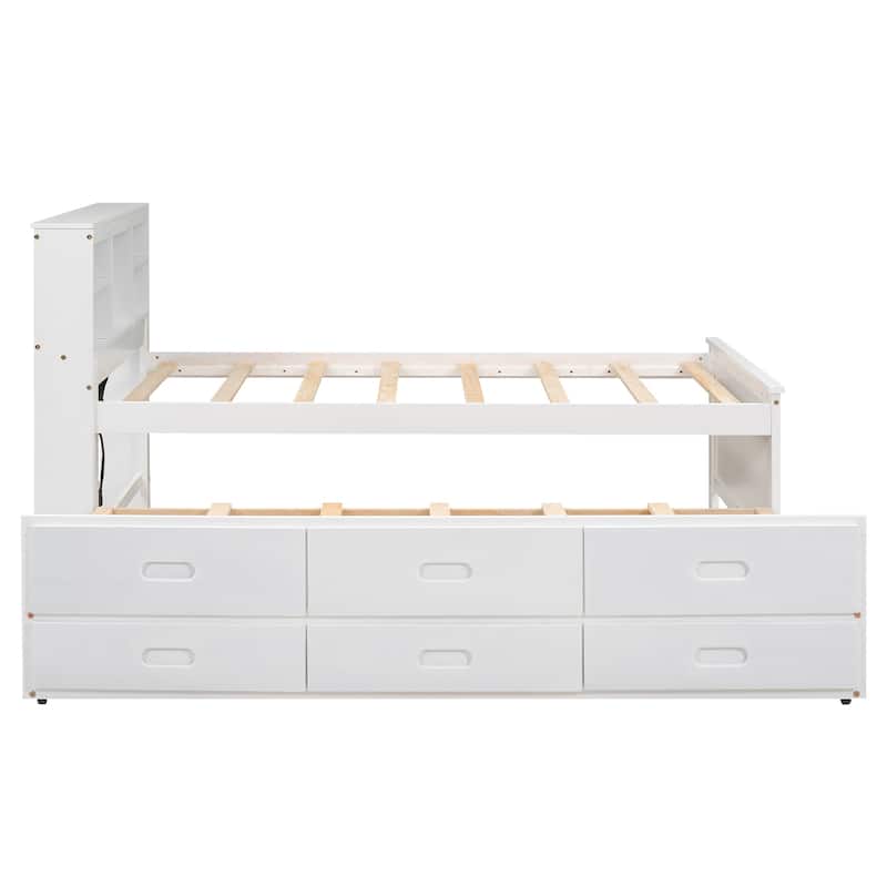 Twin Size Storage Platform Bed with USB Trundle and Drawers