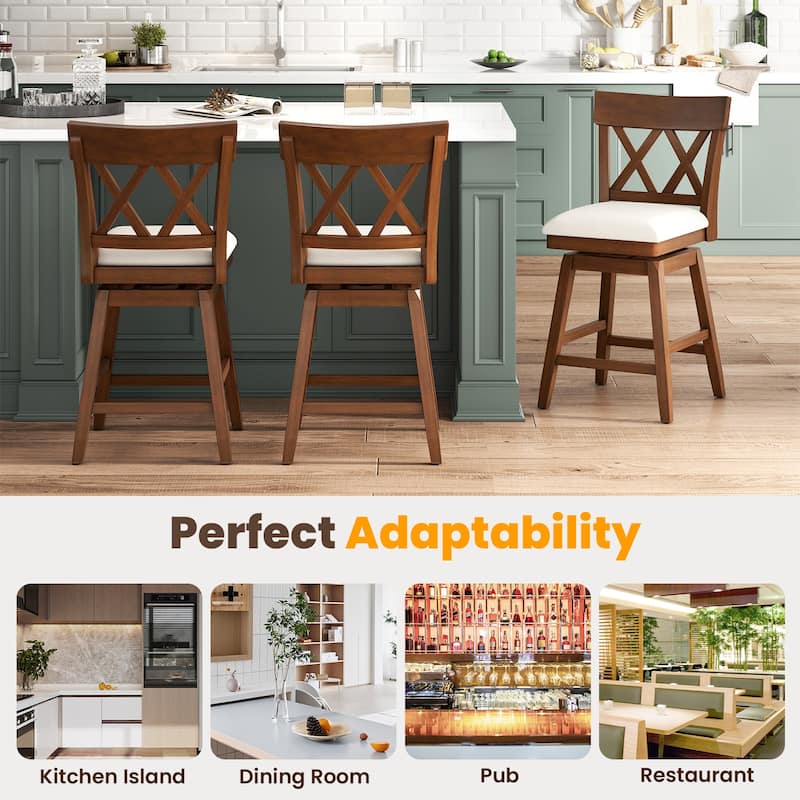 Gymax 26'' Bar Stool Wooden Chair Set of 2 w/Contoured Backrest Swivel