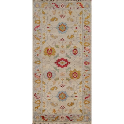 All-Over Floral Oushak Indian Foyer Rug Hand-Knotted Wool Carpet - 2'7"x 5'10"