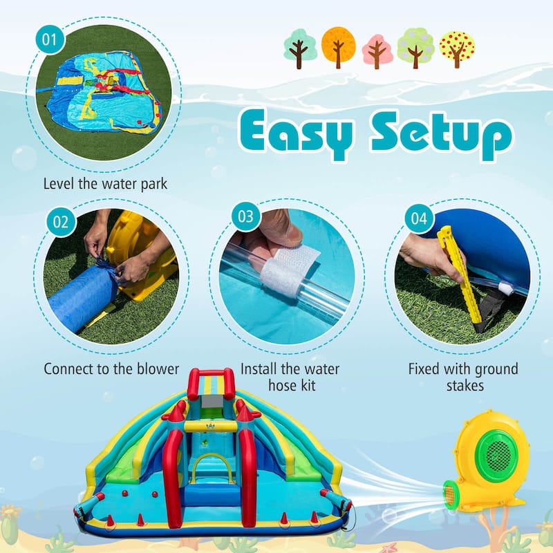 Costway Inflatable Water Park with Climbing Wall Splash Pool Water - Multi-Colored