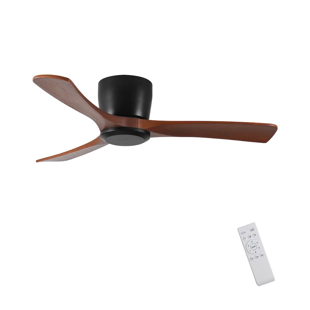 52 Inch Ceiling Fan with Remote Control, Low Profile Flush Mount Ceiling Fan without Light, Noiseless Reversible DC Motor