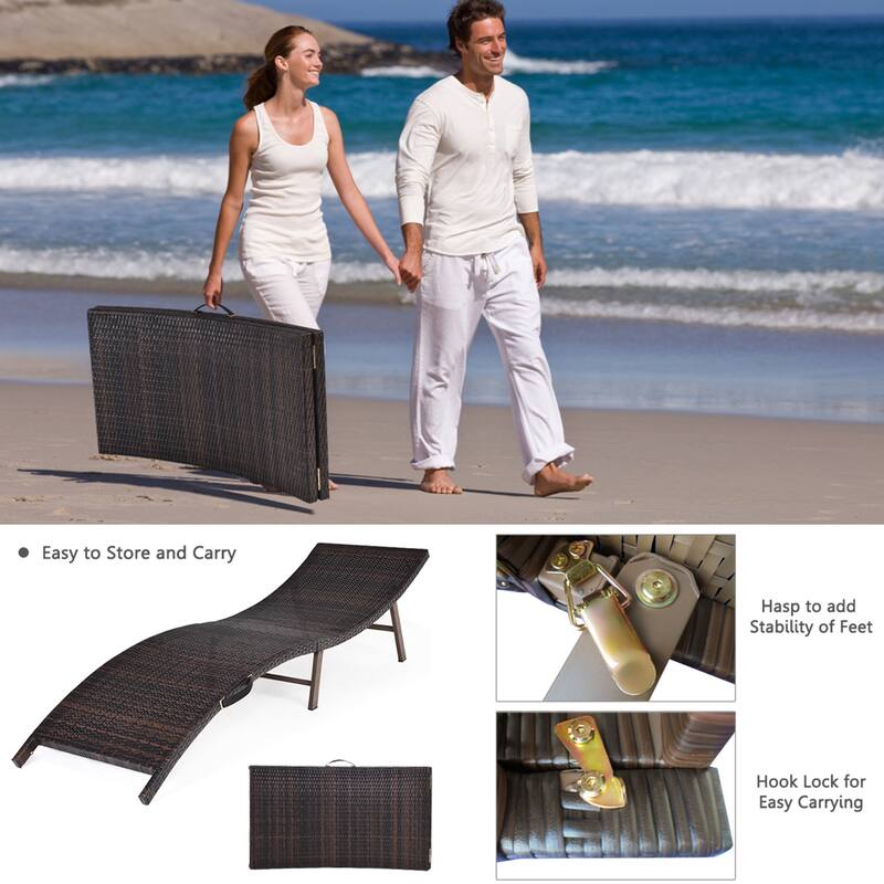 Gymax Set of 2 Folding Wicker Chaise Portable Lounge Chair w/ - 81''x 23.5''x 20''