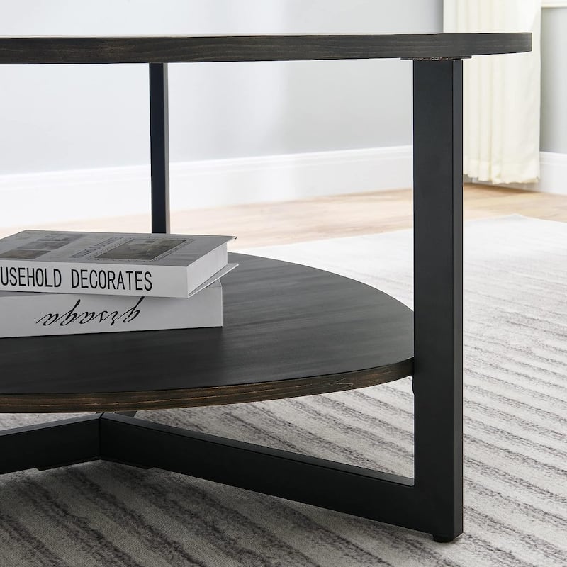 Round Coffee Table 2-Tier Modern Industrail Center Table