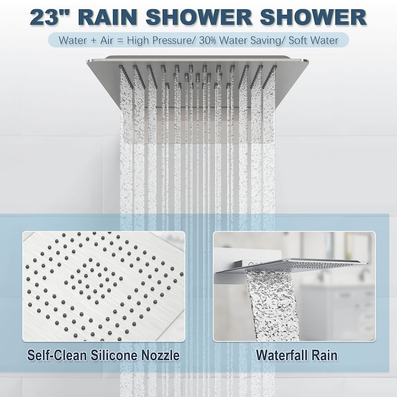 GIVINGTREE Luxury 4 Spray Patterns Thermostatic 23" Wall Mounted Rainfall Dual Shower Head With 3 Spray Heads（valve Included)