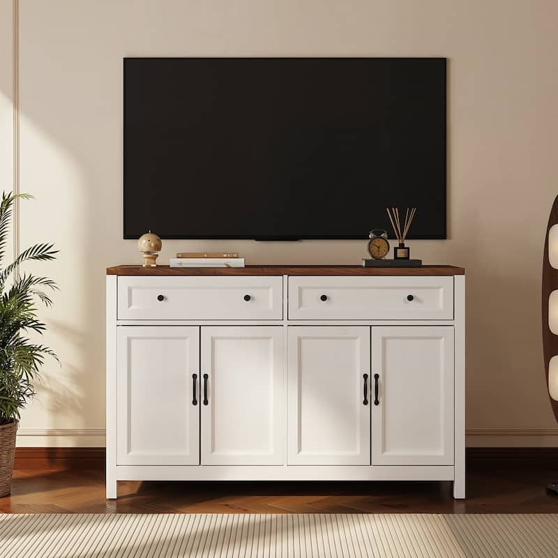 Farmhouse Kitchen Sideboard Buffet Cabinet with Storage, Wood Coffee Bar and Storage Sideboard with 2 Drawers and 4 Doors