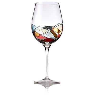 Stemmed Wine Glass with Colored Mosaic Design - 28 oz