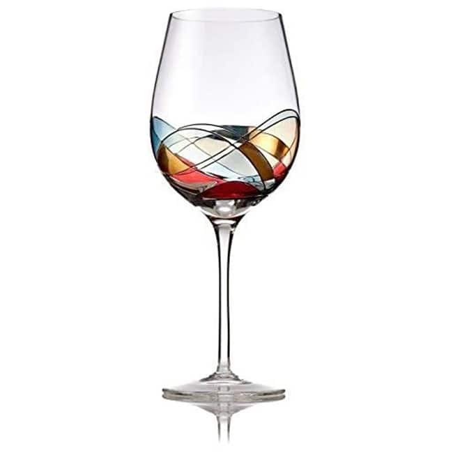 Stemmed Wine Glass with Colored Mosaic Design - 28 oz