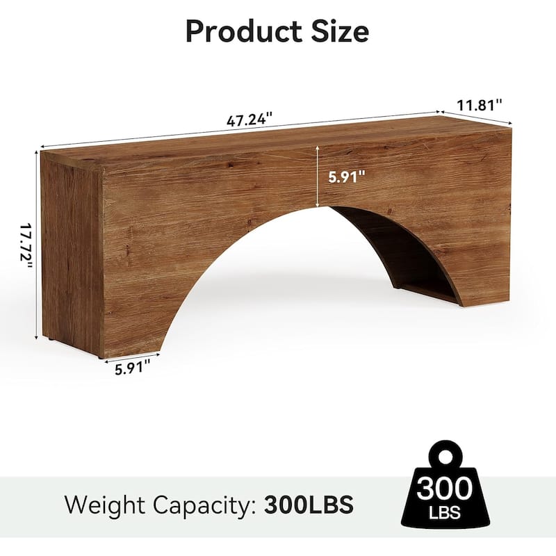 47" Solid Wood Bench, Arch Entryway/End of Bed Bench for Bedroom, Indoor Dining Bench - 47.24" W x 11.81" D x 17.72" H