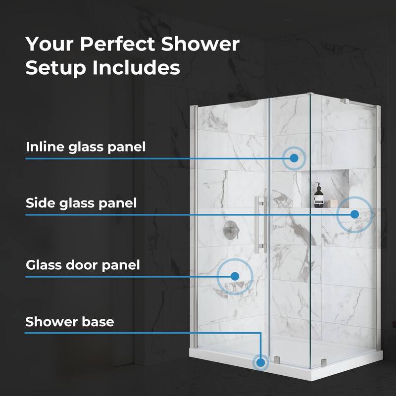 OVE Breeze Pivot Corner Frameless Pivot Shower Door Kit with Base Pan