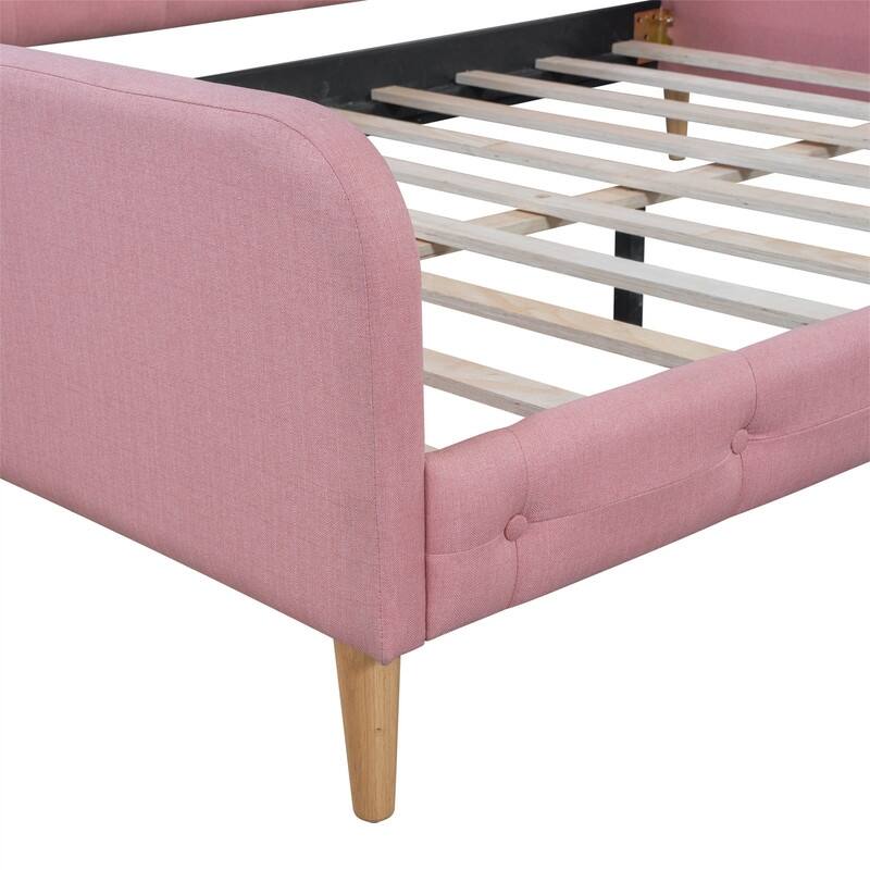 Twin/Full/Queen Size Upholstered Daybed with 4 Support Legs, Linen Fabric Daybed Frame Sofa Bed with Button Tufted Design